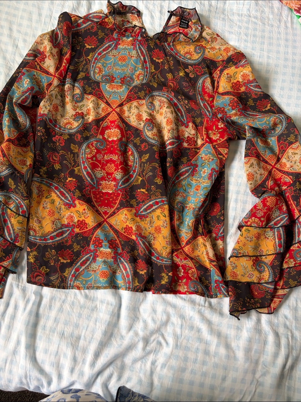 SHEIN Multicolor Paisley Ruffle-Sleeve Blouse